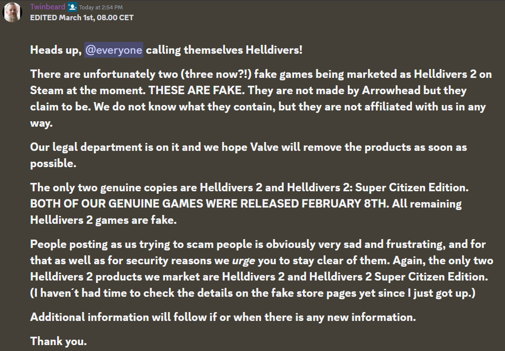 Steam users warned against purchasing fake Helldivers 2 & Palworld copies 1