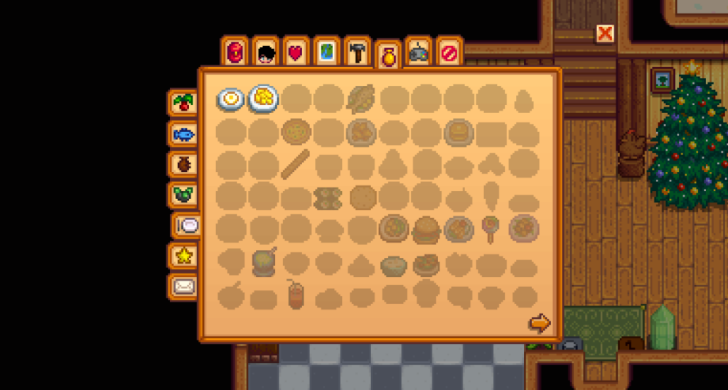 Stardew Valley Cooking menu